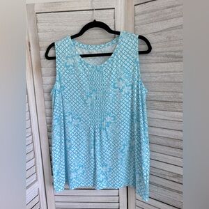 Lands’ End Blue/White Comfortable Sleeveless Tank Top Sz. MD Excellent Condition